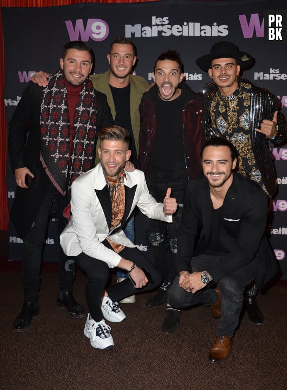 Kevin Guedj, Anthony Nacca, Julien Tanti, Greg, Paga (Anthony Paggini Neuron) et Benjamin Samat à l'avant-première de la nouvelle saison de l'émission de télé-réalité "Les Marseillais Asian Tour" au cinéma Gaumont Champs-Elysées à Paris, France, le 13 février 2019. © Veeren/Bestimage