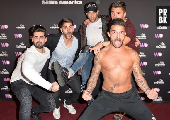 Mathieu Lacroix, Xavier, Paga, Kevin Guedj et Julien Tanti - Soirée de lancement de l'émission de télé-réalité "Les Marseillais South America" au cinéma Gaumont Marignan à Paris, le 21 février 2017. © Veeren/Bestimage