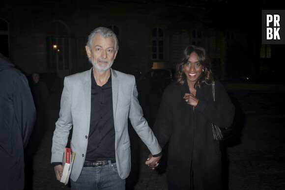 Exclusif - Gilles Verdez et sa femme Fatou - Soirée de lancement du nouveau magazine Entrevue que vient de racheter O. Harfouch au Sénat à Paris, France, le 6 décembre 2023. © Jack Tribeca/Bestimage