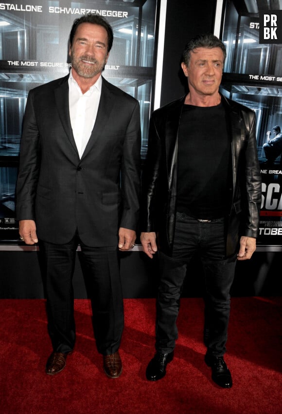 Arnold Schwarzenegger et Sylvester Stallone - People a la premiere du film "Escape Plan" a New York. Le 15 octobre 2013
