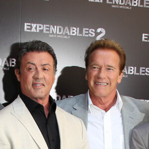 JEAN CLAUDE VAN DAMME ARNOLD SCHWARZENEGGER SYLVESTER STALLONE DOLPH LUNDGREN - PHOTOCALL DU FILM "EXPENDABLES 2" A PARIS. LE 10 AOUT 2012  PHOTOCALL OF THE FILM "EXPENDABLES 2" IN PARIS, ON AUGUST 10TH 2012