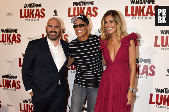Julien Leclercq, Jean-Claude Van Damme, Sveva Alviti lors de l'avant-première du film "Lukas" à Paris le 20 août 2018