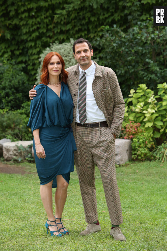 Audrey Fleurot et Mehdi Nebbou au photocall de la série "HPI" à l'ambassade de France à Rome, le 29 septembre 2022.  Photocall of the "Morgane the Brilliant Detective" series at the French Embassy in Rome, September 29, 2022.