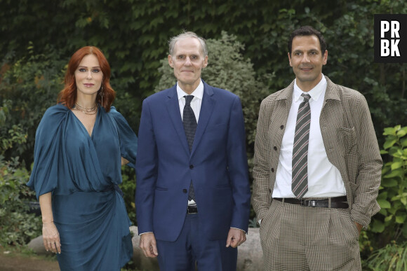 Audrey Fleurot, Christian Masset (ambasseur de la France à Rome), Mehdi Nebbou au photocall de la série "HPI" à Rome, le 29 septembre 2022.  Rome, French Embassy, photocall of the TV series "Morgane the brilliant detective".