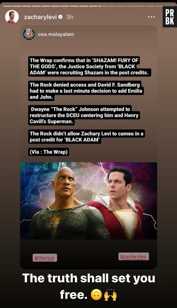 Story Instagram de Zachary Levi.


