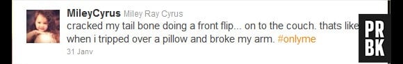 Miley Cyrus annonce à ses followers qu'elle s'est fracturé le coccyx