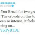 Selena Gomez qui s'empresse de remercier tous ses fans brésiliens