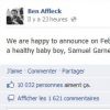 Ben Affleck annonce la naissance de son fils sur Facebook