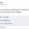Ben Affleck announces the birth of his son on Facebook