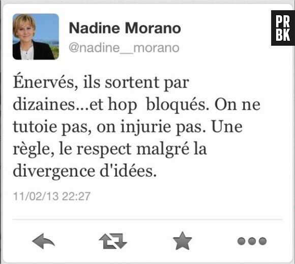Nadine Morano veut débarasser Twitter de tous ces "gauchistes sectaires et grossiers".