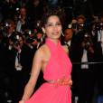 Freida Pinto en robe rose flashy pour la soirée d'ouverture du Festival de Cannes 2013