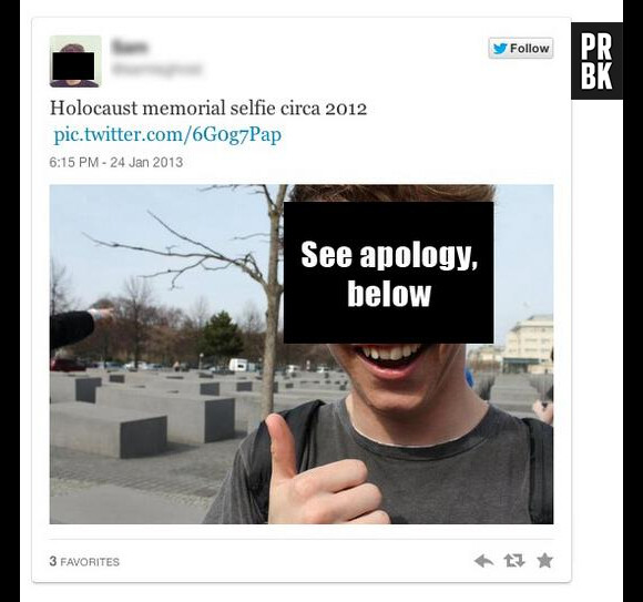 Selfies at serious place : un petit selfie devant un mémorial de la Shoah