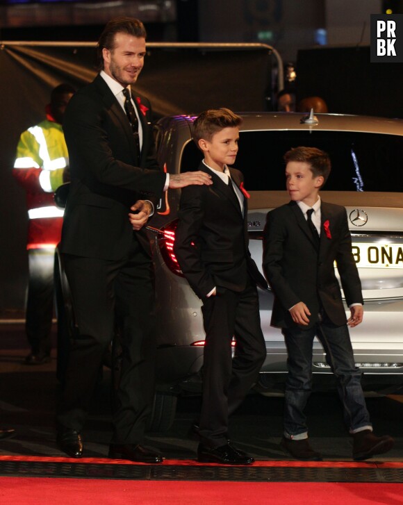 David Beckham, Romeo et Cruz à l'avant-première du film The Class of 92 à Londres, le 1er décembre 2013