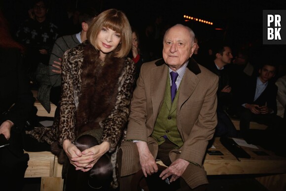 Anna Wintour et Pierre Bergé au défilé Yves Saint Laurent à la Fashion Week de Paris, le 19 janvier 2014