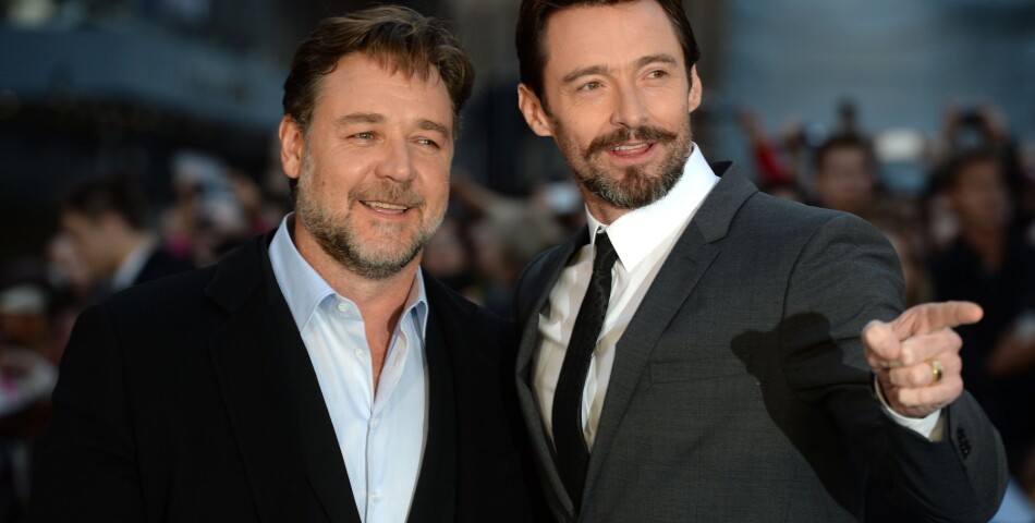  Russell Crowe et Hugh Jackman c&amp;ocirc;te-&amp;agrave;-c&amp;ocirc;te sur le tapis rouge de No&amp;eacute;, le 31 mars 2014 &amp;agrave; Londres 