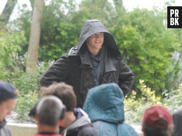 Hunger Games 3 en France : Liam Hemsworth en costume de Gale, le 7 mai 2014 à Ivry-sur-Seine