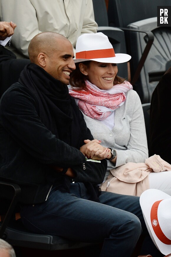 Rachel Legrain Trapani et son mari Aurélie Capoue au tournoi de Roland-Garros, le 28 mai 2014 à Paris