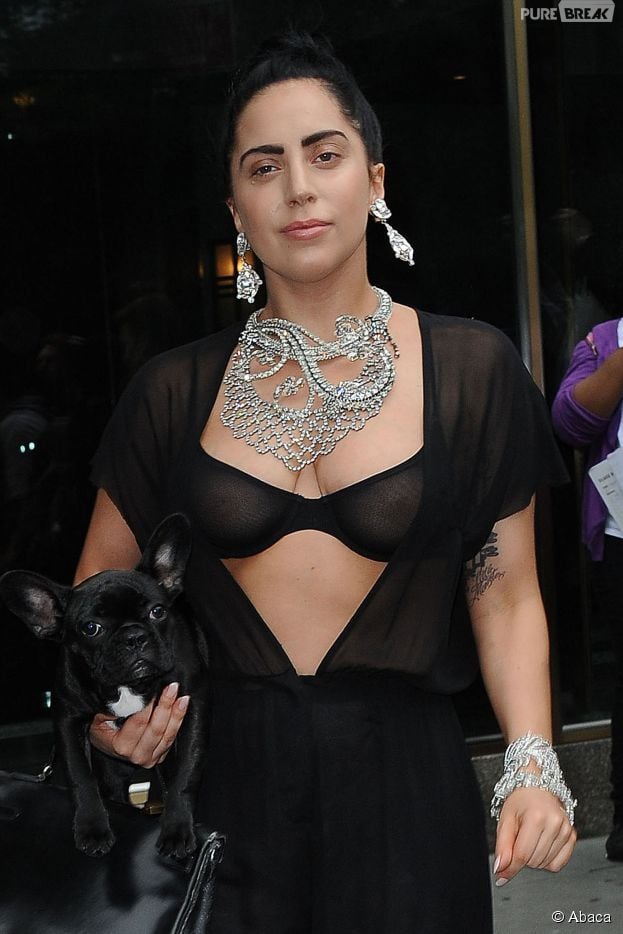 Lady Gaga exhibe ses t&eacute;tons dans un soutif transparent, &agrave; New York le 12 juin 2014