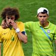  Thiago Silva console David Luiz apr&egrave;s Br&eacute;sil VS Allemagne, le 8 juillet 2014 