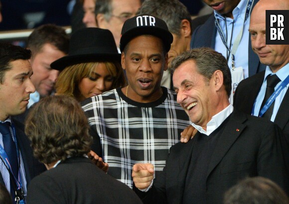 Nicolas Sarkozy et le couple Jay Z et Beyoncé au Parc des Princes le 30 septembre 2014