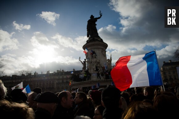 La place de la République envahie par les Français pour la marche républicaine contre le terrorisme à Paris, le 11 janvier 2014