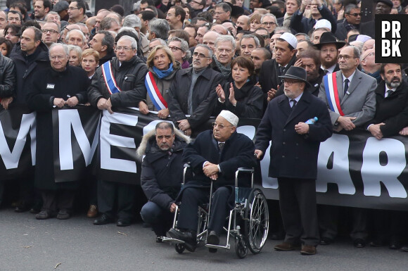 Les différents représentants religieux et des politiques réunis pour la marche républicaine contre le terrorisme à Paris, le 11 janvier 2014