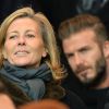 Claire Chazal et David Beckham dans les tribunes du Parc des Princes pour le match PSG-Chelsea, le 17 février 2015