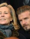 Claire Chazal et David Beckham dans les tribunes du Parc des Princes pour le match PSG-Chelsea, le 17 février 2015