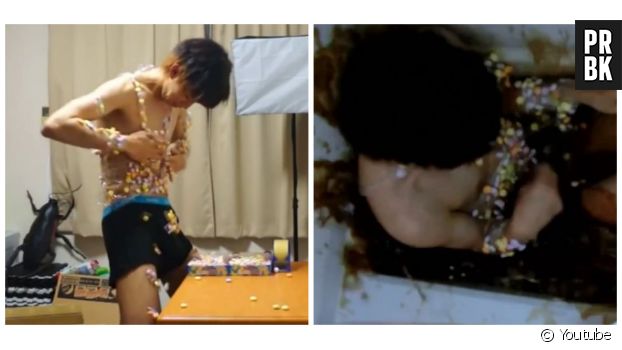 Un YouTubeur japonais tente d&#039;exploser en se couvrant le corps de Mentos avant de plonger dans un bain de Coca-Cola.