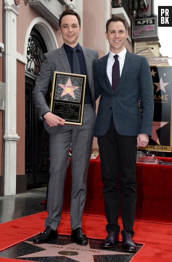 Jim Parsons (Big Bang Theory) et son petit ami Todd Spiewak : l'acteur inaugure son étoile sur le Walk of Fame d'Hollywood Boulevard, le 11 mars 2015