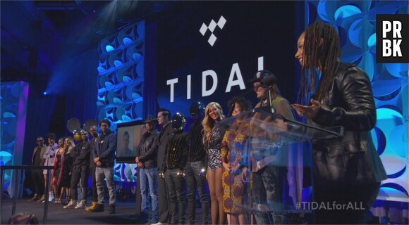 De nombreux artistes réunis lors de la conférence de presse TIDAL organisée par Jay Z, le 30 mars 2015