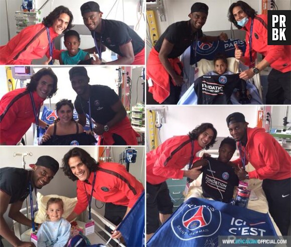 Edinson Cavani : le footballeur du PSG au chevet des enfants malades, le 20 mai 2015 à l'hôpital Necker