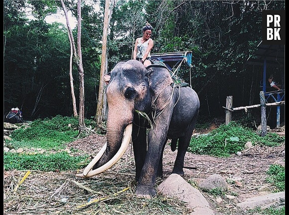 Capucine Anav : balade en éléphant pendant ses vacances