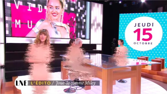 Daphné Bürki et toute l'équipe de La Nouvelle Edition nus en clin d'oeil à Miley Cyrus