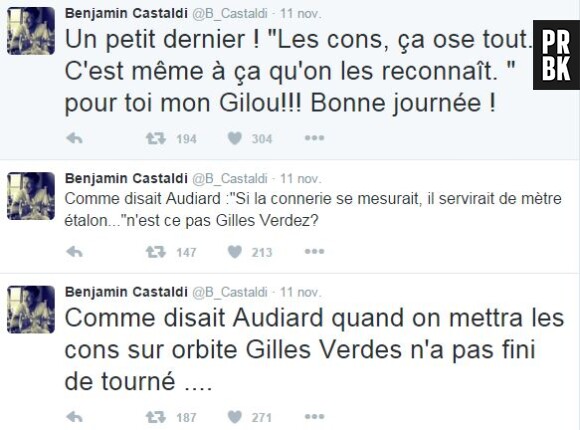 Benjamin Castaldi insulte Gilles Verdez sur Twitter
