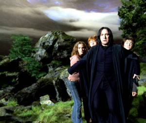 Alan Rickman avec Daniel Radcliffe, Emma Watson et Rupert Grint dans Harry Potter et le Prisonnier d'Azkaban