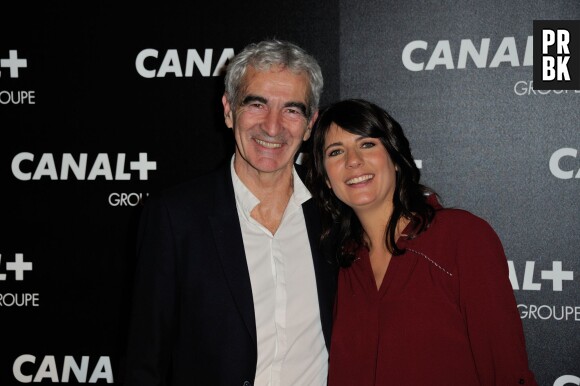 Estelle Denis et Raymond Domenech en couple à la soirée du groupe Canal+, D8, D17 et iTélé à Paris, le 3 février 2016
