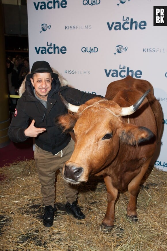 Booder avec Jacqueline à l'avant-première du film La Vache au Pathé Wepler à Paris, le 14 février 2016