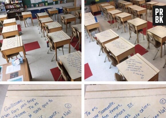 Nathalie Lemay, prof au Québec, a écrit des messages aadorables sur les tables de ses élèves pour les encourager avant un examen
