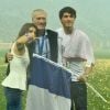 Didier Deschamps, sa femme et leur fils fêtent la victoire des Bleus lors de la Coupe du Monde 2018 le 15 juillet à Moscou