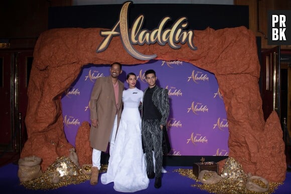 Aladdin : Will Smith, Mena Massoud et Naomi Scott lors de l'avant-première du film à Paris le 8 mai 2019