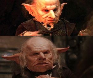 Harry Potter : Verne Troyer en haut et Warwick Davis en bas