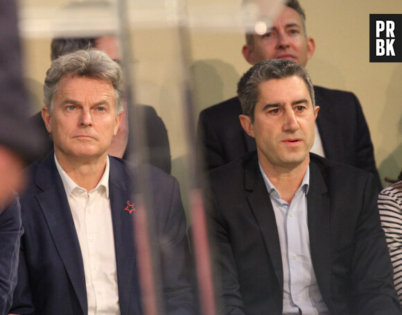 Meeting de la Nupes sur les retraites en presence de Fabien Roussel et Francois Ruffin au Gymnase Japy le 17 janvier 2023. 