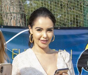 Exclusif - Nabilla Vergara, enceinte, en week end à Monaco, a fait un passage fort remarqué au Championnat du pur-sang arabe de la Méditerranée et des pays arabes au stade Rondelli à Menton le 23 juin 2019. En compagnie de son mari Thomas, elle a enfin pu affronter sa peur des chevaux en se laissant guidé par des amis saoudiens présents sur la compétition, et qui l'ont mise en présence d'une de leur jument. Jasmeenah et Nabilla ont fait connaissance pour ne plus se quitter. Prochaine étape après son accouchement, monter à cheval... Ce concours de haut niveau, placé cette année sous le thème du cheval vapeur, est devenu le rendez-vous incontournable des plus grands éleveurs de pur-sang arabes du monde entier et de tous les amoureux des chevaux de légende. © Patrick Varotto / Bestimage  No Web en Suisse / Belgique 