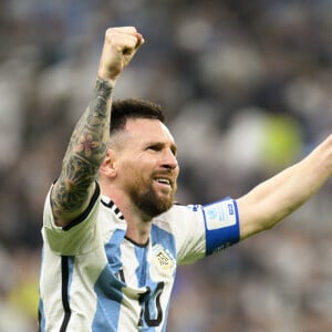joie des joueurs de l Argentine apres le but de MESSI Lionel (Leo) (ARG) - Match "France - Argentine (3-3 - tab 2-4)" en finale de la Coupe du Monde 2022 au Qatar, le 18 décembre 2022. 