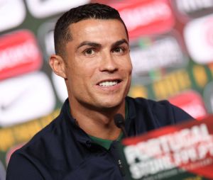 L'attaquant portugais Cristiano Ronaldo en conférence de presse lors de l'entraînement de l'équipe du Portugal pour la qualification à l'EURO 2024 à Lisbonne, Portugal, le 22 mars 2023. © Imago/Panoramic/Bestimage