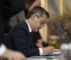 Gérald Darmanin, ministre de l'Intérieur et des Outre-mer lors du 7ème Comité Interministériel de la Transformation Publique à l'Hôtel de Matignon à Paris, France, le 9 mai 2023. © Eliot Blondet/Pool/Bestimage  French ministers during the 7th Interministerial Committee for Public Transformation, in Paris, France, on May 9th, 2023. 