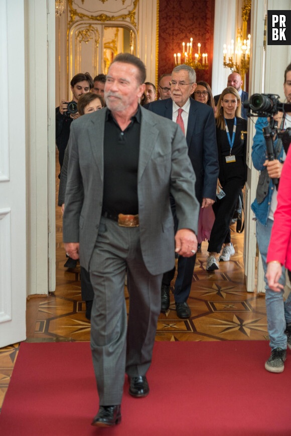 Arnold SCHWARZENEGGER, et le président autrichien Alexander VAN DER BELLEN - Conférence sur le climat "Austrian World Summit 2023" au palais Hofburg à Vienne, le 16 mai 2023.
