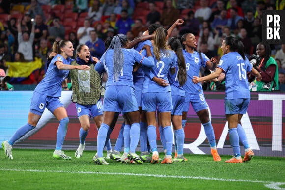 Brisbane, Australia, July 29th 2023: Wendie Renard (3 France) celebrates with teammates after scoring her team's second goal during the FIFA Womens World Cup 2023 Group F football match between France and Brazil at Brisbane Stadium in Brisbane, Australia.