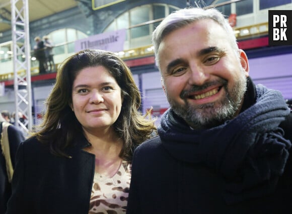 Exclusif - Alexis Corbière et sa femme Raquel Garrido lors du meeting de la NUPES sur la réforme des retraites. Le 17 janvier 2023 © Jonathan Rebboah / Panoramic / Bestimage 